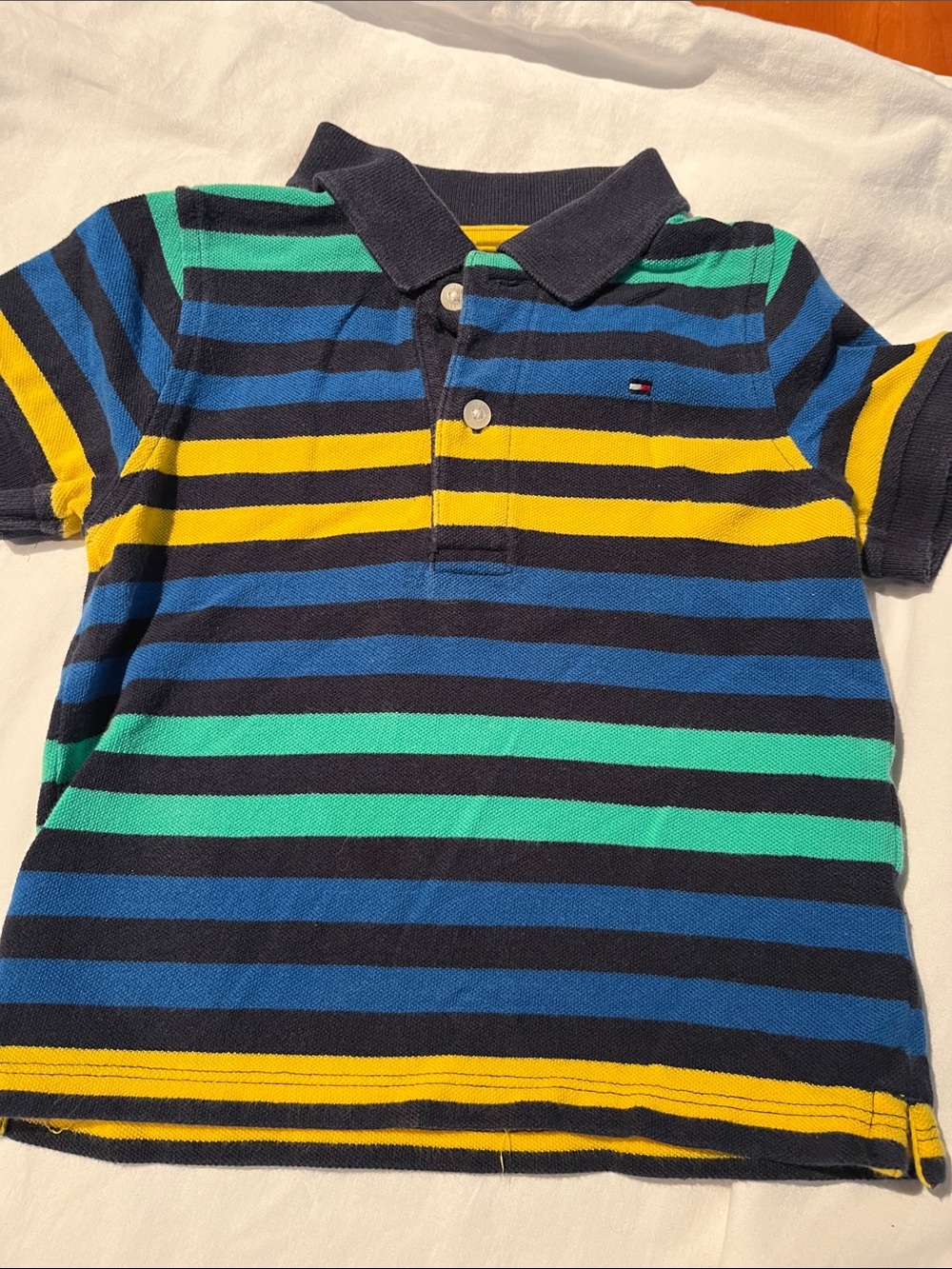 24M Tommy Hilfiger Navy Polo with Blue, Green & Yellow Stripes